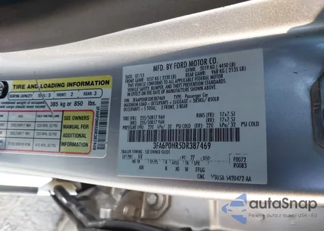 2013 Ford Fusion Se из США, поврежденный, VIN 3FA6P0HR5DR387469